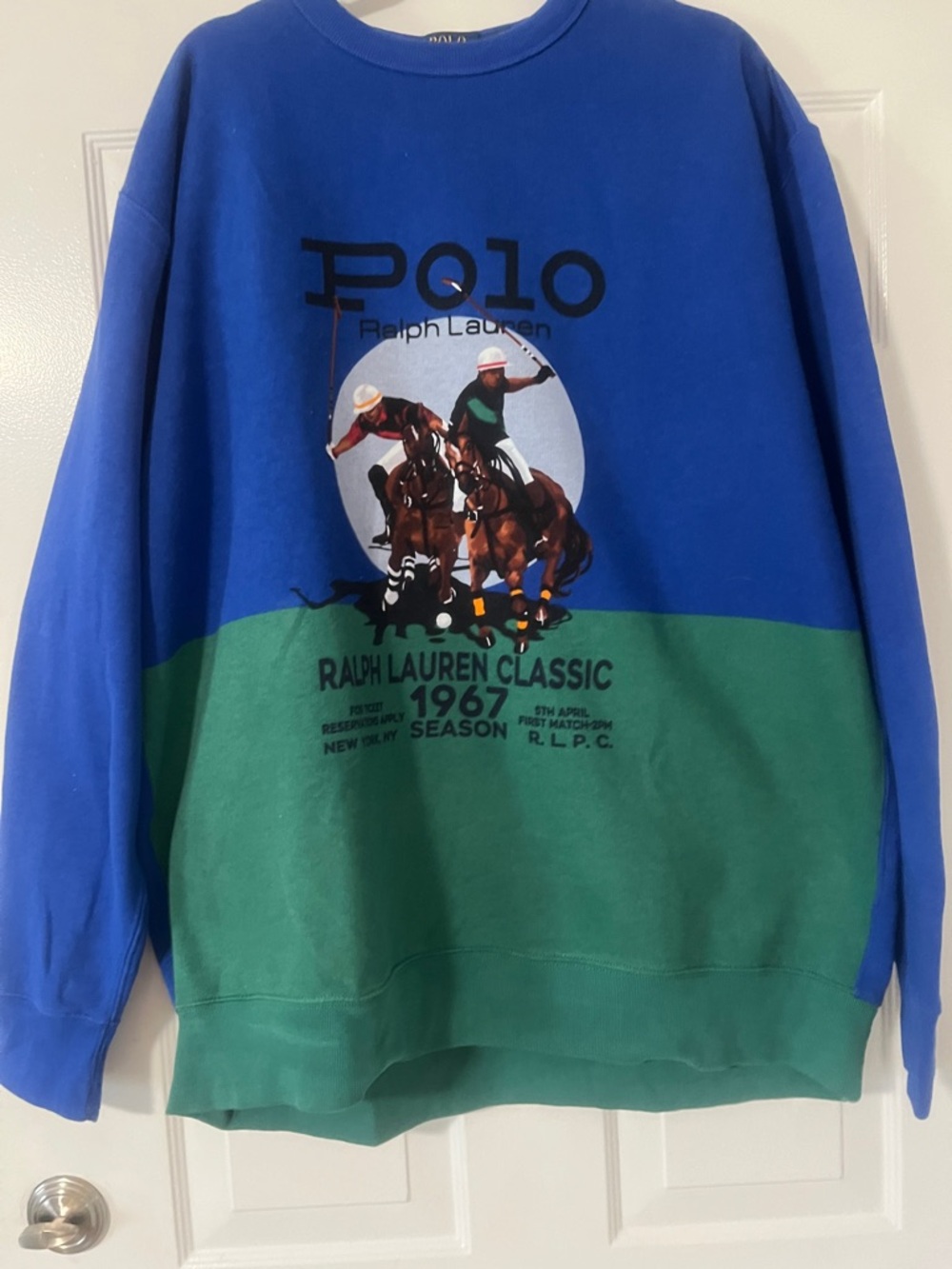 Ralph Lauren Two-Tone Blue and Green Crewneck Sweatshirt